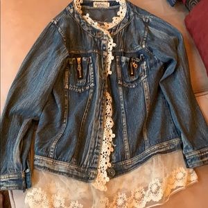 Girls lace trim jean coat